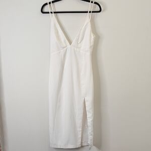 NBD Cream V-Neck Slip Dress